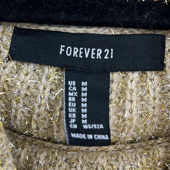 Forever 21‎ Gold Silver Cropped Oversized Cowl Neck Tinsel Knit Sweater Size M - Picture 5 of 8